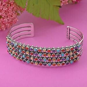 Santa Fe Style Gemstone Cuff Bracelet 925